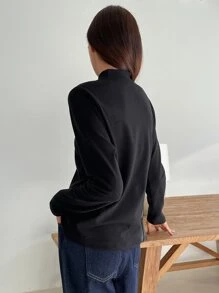 DAZY Letter Graphic Mock Neck Tee Long Sleeve Women Tops,Thermal Lined - Black - View 6