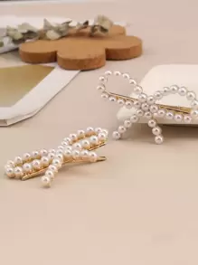 2pcs Elegant & Fashionable Side Pearl Bow Hair Clips, Versatile Sweet Ornament Accessories For All Seasons Claw Clips Hair Claws Hair Barrettes