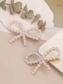 2pcs Elegant & Fashionable Side Pearl Bow Hair Clips, Versatile Sweet Ornament Accessories For All Seasons Claw Clips Hair Claws Hair Barrettes