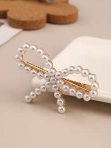 2pcs Elegant & Fashionable Side Pearl Bow Hair Clips, Versatile Sweet Ornament Accessories For All Seasons Claw Clips Hair Claws Hair Barrettes