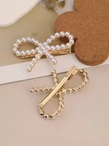 2pcs Elegant & Fashionable Side Pearl Bow Hair Clips, Versatile Sweet Ornament Accessories For All Seasons Claw Clips Hair Claws Hair Barrettes