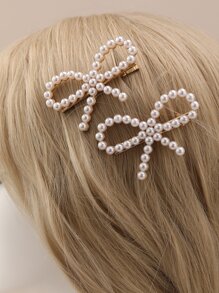 2pcs Elegant & Fashionable Side Pearl Bow Hair Clips, Versatile Sweet Ornament Accessories For All Seasons Claw Clips Hair Claws Hair Barrettes