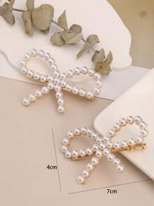 2pcs Elegant & Fashionable Side Pearl Bow Hair Clips, Versatile Sweet Ornament Accessories For All Seasons Claw Clips Hair Claws Hair Barrettes