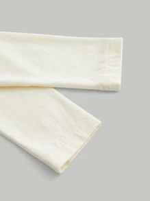 SHEIN EZwear Áo thun nữ Xù màu trơn Giải trí - Màu be - Xem 3