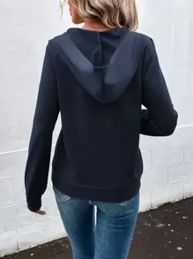 SHEIN LUNE Capucha con botón de manga raglán - Azul Marino - Ver 2