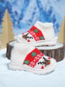 Girls Christmas Snowflake & Elk Pattern Slip-On Chunky Sneakers - White - View 1