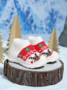 Girls Christmas Snowflake & Elk Pattern Slip-On Chunky Sneakers - White - View 2