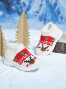 Girls Christmas Snowflake & Elk Pattern Slip-On Chunky Sneakers - White - View 3