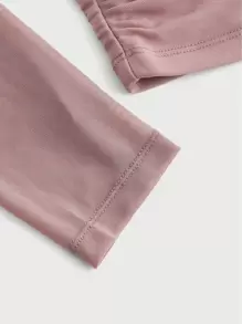 SHEIN MOD 胸部褶皺網紗短款T恤 - 藕粉色 - 查看 3