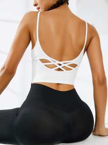 Yoga Basic Criss Cross Back Sports Cami Top - White - View 2