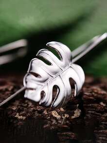 1pair Silver Drop Earrings Monstera Leaves Dangle Earring Unique Jewelry For Mother's Day Gift For Women For Girls - Silver - View 4