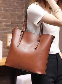 Bolso de mano impermeable, ligero, informal con hebilla para negocios, estilo vintage, para adolescentes, mujeres, estudiantes universitarias, novatos y trabajadores administrativos, perfecto para oficina, universidad, trabajo, negocios, desplazamientos - Óxido marrón - Ver 3