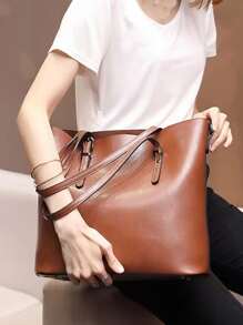 Bolso de mano impermeable, ligero, informal con hebilla para negocios, estilo vintage, para adolescentes, mujeres, estudiantes universitarias, novatos y trabajadores administrativos, perfecto para oficina, universidad, trabajo, negocios, desplazamientos - Óxido marrón - Ver 4