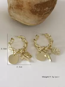 1pair European Style Fashion Alloy Open Hoop Earrings With Chain & Cross Pendant For Women Daily Wear - Yellow Gold - View 4