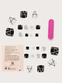 24入組短方形假腳趾甲和1入組指甲銼和1片果凍膠 - 彩色 - 查看 2