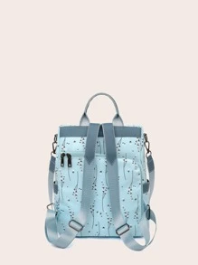 防水、輕便女式花朵印花休閒花卉圖案防盜背包，女孩休閒書包大容量防盜旅行包書包適合研究生、青少年女孩、新生、大二、大三、大學、大學和高中，非常適合戶外、旅行和返校 - 藍色 - 查看 6