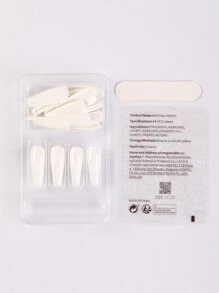 24pcs Long Coffin Fake Nail & 1pc Nail File & 1sheet Tape - White - View 2