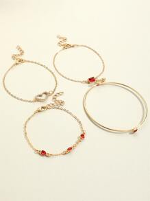 4pcs Rhinestone Square & Heart Decor Bracelet