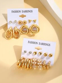 11 cặp Đồ trang trí Ngọc Trai giả Hoa tai - Vàng - Xem 2