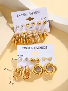 11 cặp Đồ trang trí Ngọc Trai giả Hoa tai - Vàng - Xem 3