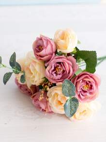 1pc Simulation Polyester Artificial Flower Bouquet,Boho Plastic Flower For Wedding Arrangement - Pink - View 2