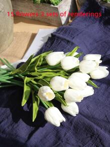 5 件郁金香人造花逼真人造花束 PE 假花用于婚礼装饰花家居花园装饰 E-I-D - 白色 - 查看 4