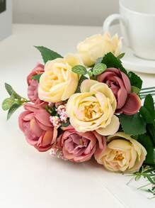 1pc Simulation Polyester Artificial Flower Bouquet,Boho Plastic Flower For Wedding Arrangement - Pink - View 3