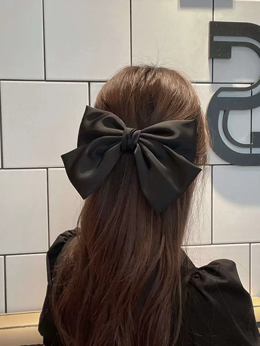1个女士蝴蝶结装饰发夹，可爱恶魔配饰，情人节礼物，发夹，发爪，学生用品，优雅，学院风，蝴蝶结，发饰 - 黑色 - 查看 1