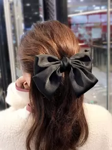 1个女士蝴蝶结装饰发夹，可爱恶魔配饰，情人节礼物，发夹，发爪，学生用品，优雅，学院风，蝴蝶结，发饰 - 黑色 - 查看 3