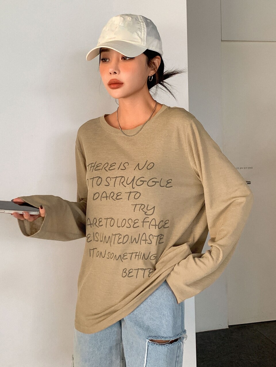 Solid Slogan Graphic Drop Shoulder Tee