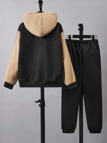 SHEIN Boys Letter Tape Panel Colourblock Hoodie & Joggers - Multicolor - View 2