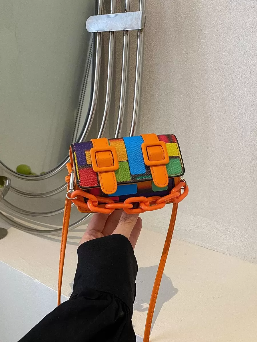 Túi Crossbody Nữ Khóa Chuỗi Khối Màu Có thể điều chỉnh được Sẵn sàng - Nhiều màu - Xem 1