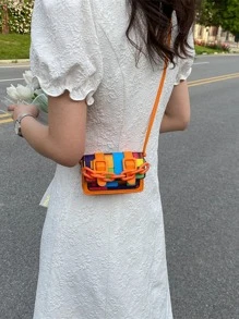 Túi Crossbody Nữ Khóa Chuỗi Khối Màu Có thể điều chỉnh được Sẵn sàng - Nhiều màu - Xem 2