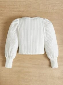 SHEIN Girls Plain Ribbed Knit Puff Sleeve Thermal Tee