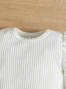 SHEIN Girls Plain Ribbed Knit Puff Sleeve Thermal Tee