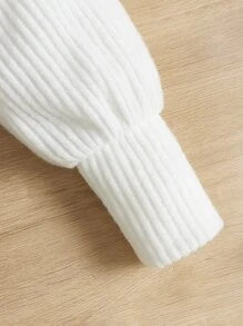 SHEIN Girls Plain Ribbed Knit Puff Sleeve Thermal Tee