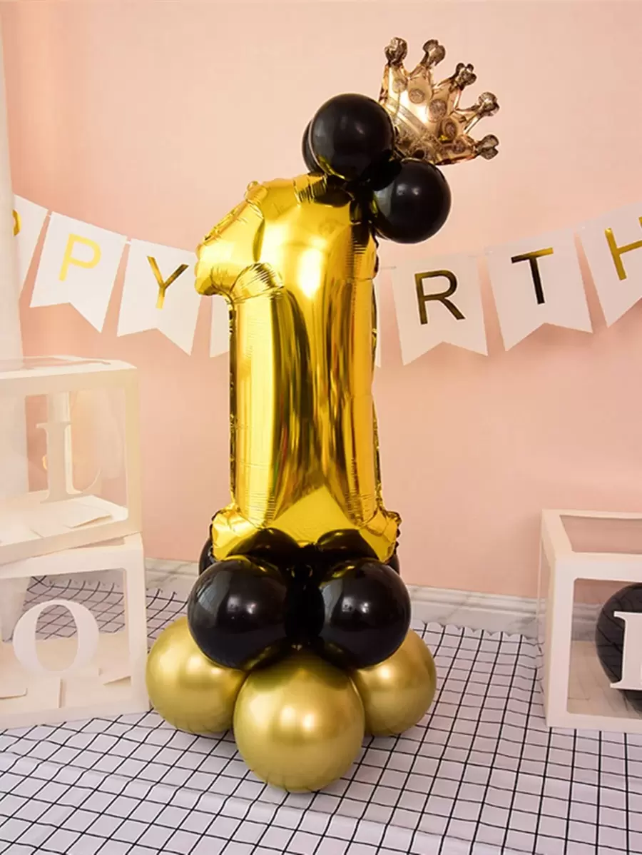 16pcs Crown & Number Shaped Balloon - Multicolor - View 1