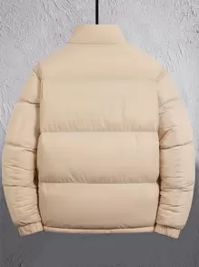 Manfinity Homme 1pc Men's Loose Fit Hooded Padded Coat With Drawstring Hem And Thermal Lining - Khaki - View 2