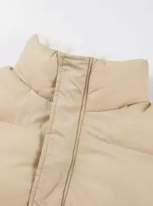 Manfinity Homme 1pc Men's Loose Fit Hooded Padded Coat With Drawstring Hem And Thermal Lining - Khaki - View 3