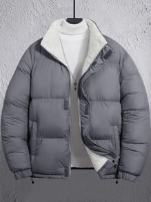 Manfinity Homme 1pc Loose Fit Men's Thermal Lined Padded Coat With Drawstring Hem - Dark Grey - View 1