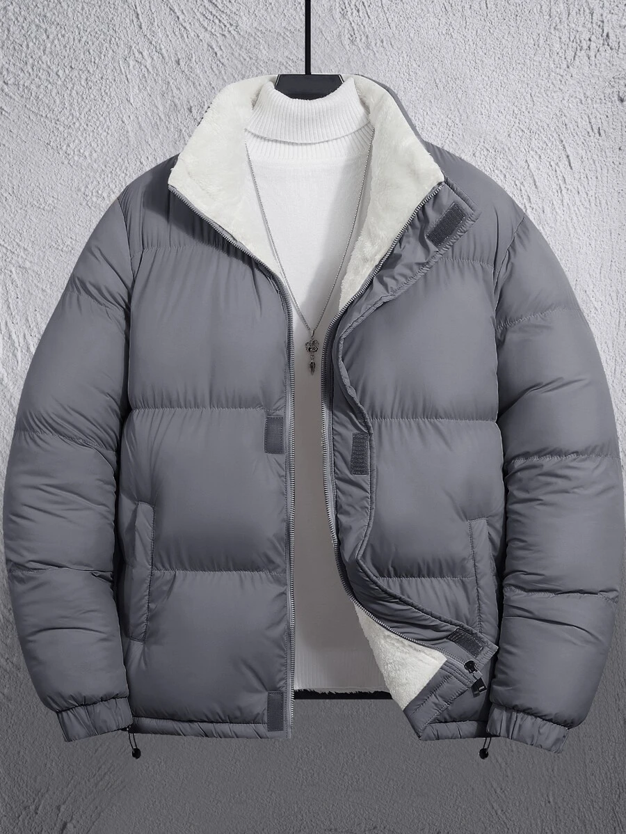 Manfinity Homme 1pc Loose Fit Men's Thermal Lined Padded Coat With Drawstring Hem - Dark Grey - View 1