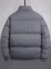 Manfinity Homme 1pc Loose Fit Men's Thermal Lined Padded Coat With Drawstring Hem - Dark Grey - View 2