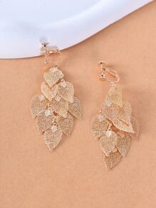 Hollow Out Leaf Decor Clip On Earrings - Yellow Gold - View 2