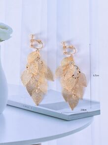 Hollow Out Leaf Decor Clip On Earrings - Yellow Gold - View 3