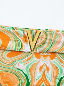 Marble Print High Waisted Bikini Bottom - Multicolor - View 6