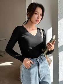 DAZY 純色v領綁帶針織毛衣 - 黑色 - 查看 10