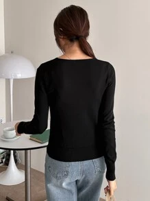 DAZY 純色v領綁帶針織毛衣 - 黑色 - 查看 2