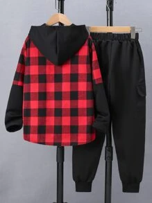 SHEIN Tween男孩水牛格紋帽t恤和長褲（不含t恤） - 彩色 - 查看 2