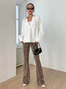 DAZY 1pc Solid Drop Shoulder Blouse,Fall Clothes Long Sleeve Top - White - View 6