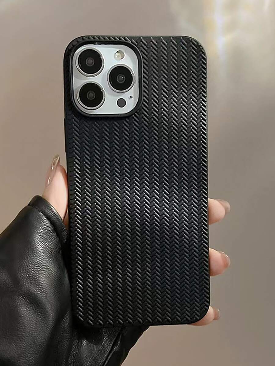 編織圖案材質黑色手機殼 - 黑色 - 查看 1